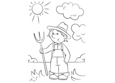 手拿叉子的農(nóng)民在烈日下的勞作的簡筆畫圖片